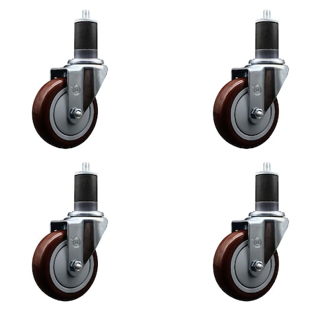 Service Caster 4'' SS Maroon Poly Wheel Swivel 1-5/8'' Expanding Stem Caster Set, 4PK SCC-SSEX20S414-PPUB-MRN-158-4